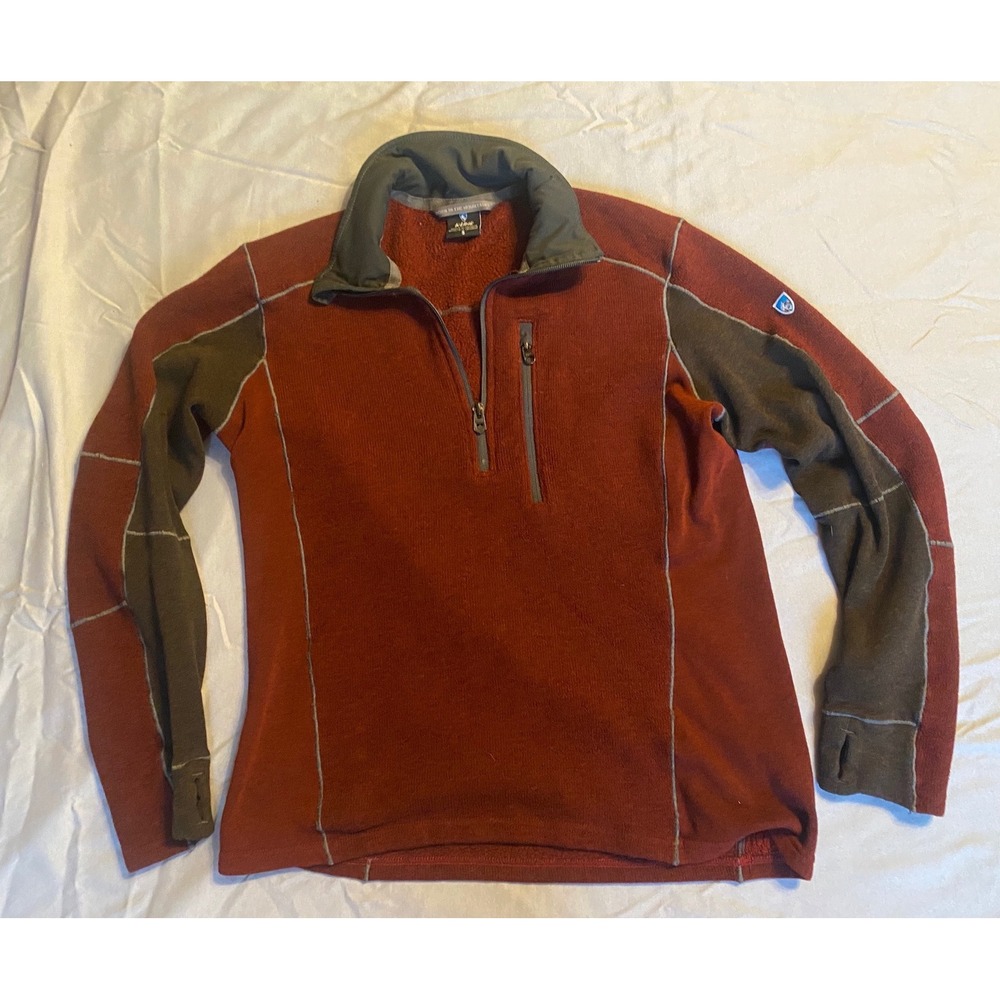 Kuhl Fleece Quarter Zip Pullover Mens Small Rust Red Thumbholes Pocket